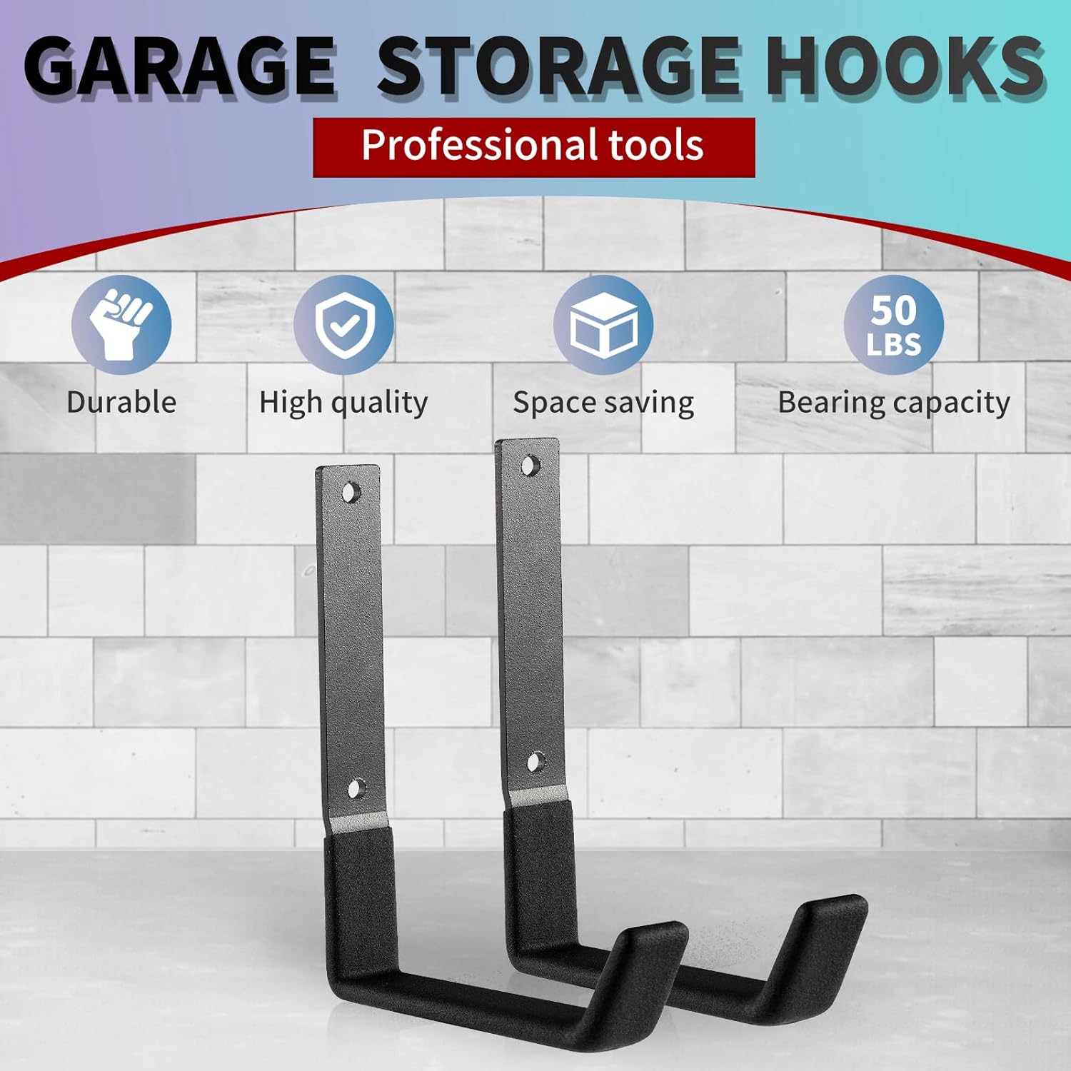 Heavy Duty Wall Hooks, Utility Hooks, Tool Organizer - Large Steel U Hooks for Garage & Garden, Hose Hanger (2 Pack)-VerdiqueGarden