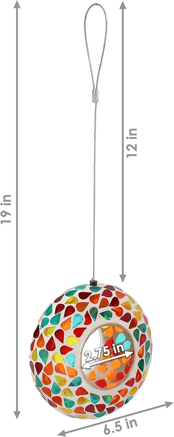 Sunnydaze 6-Inch Glass Mosaic Hanging Bird Feeder for Outdoors - Fly-Through Wild Bird Feeder - Confetti Mosaic-VerdiqueGarden