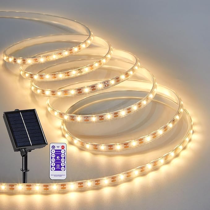 LUHLEE Solar LED Strip Lights,2023 Upgrade Outdoor Rope Lights 8 Lighting Modes,IP65 Waterproof String Lights for Patio Yard Deck Porch Balcony Garden (Warm White, 9.84 ft)-VerdiqueGarden