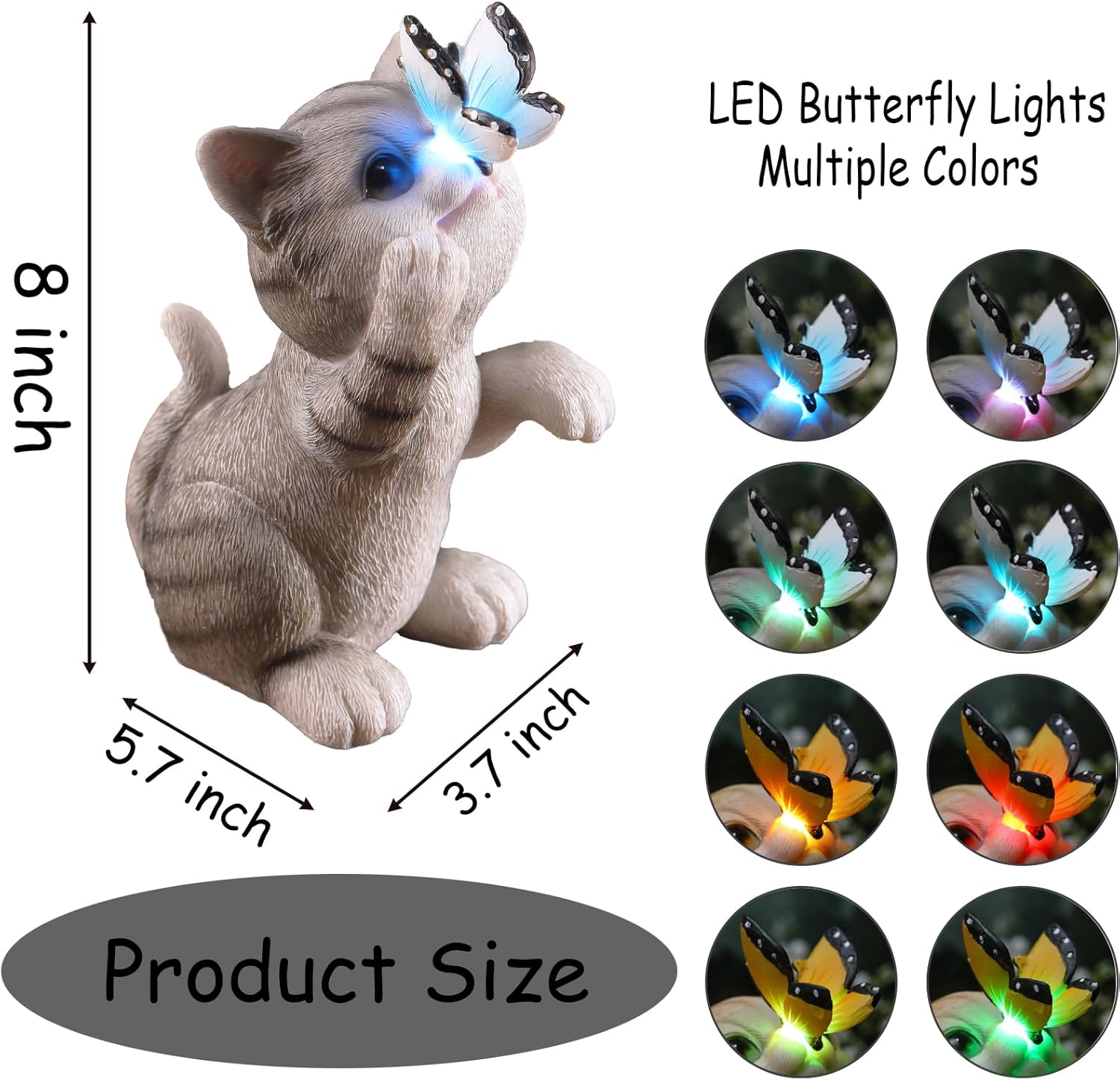 Solar Cat Outdoor Figurines Garden Decor with Butterfly Cat Statue Light for Lawn Ornaments Porch Patio Balcony Yard Decorations Outdoor Birthday Gifts for Women Grandma Mother’s Day-VerdiqueGarden