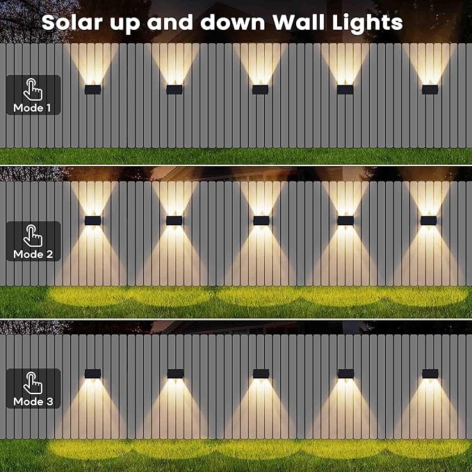 Fence Lights Solar Powered, 6-Pack Solar Fence Lights Up/Down Flexible Buttons, IP67 Waterproof for Outdoor, 120LM Bright, Auto Dusk to Dawn for Wall/Stairs/Yard/Railing/Deck/Pathway (Warm White)-VerdiqueGarden