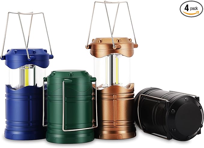 Lichamp LED Camping Lantern, 4 Pack Battery Powered Flashlight for Power Outages, Portable Collapsible Hanging Light Essential for Home, Outdoor, Emergency Lamp Survival Kit Gear for Hurricane, C5-VerdiqueGarden