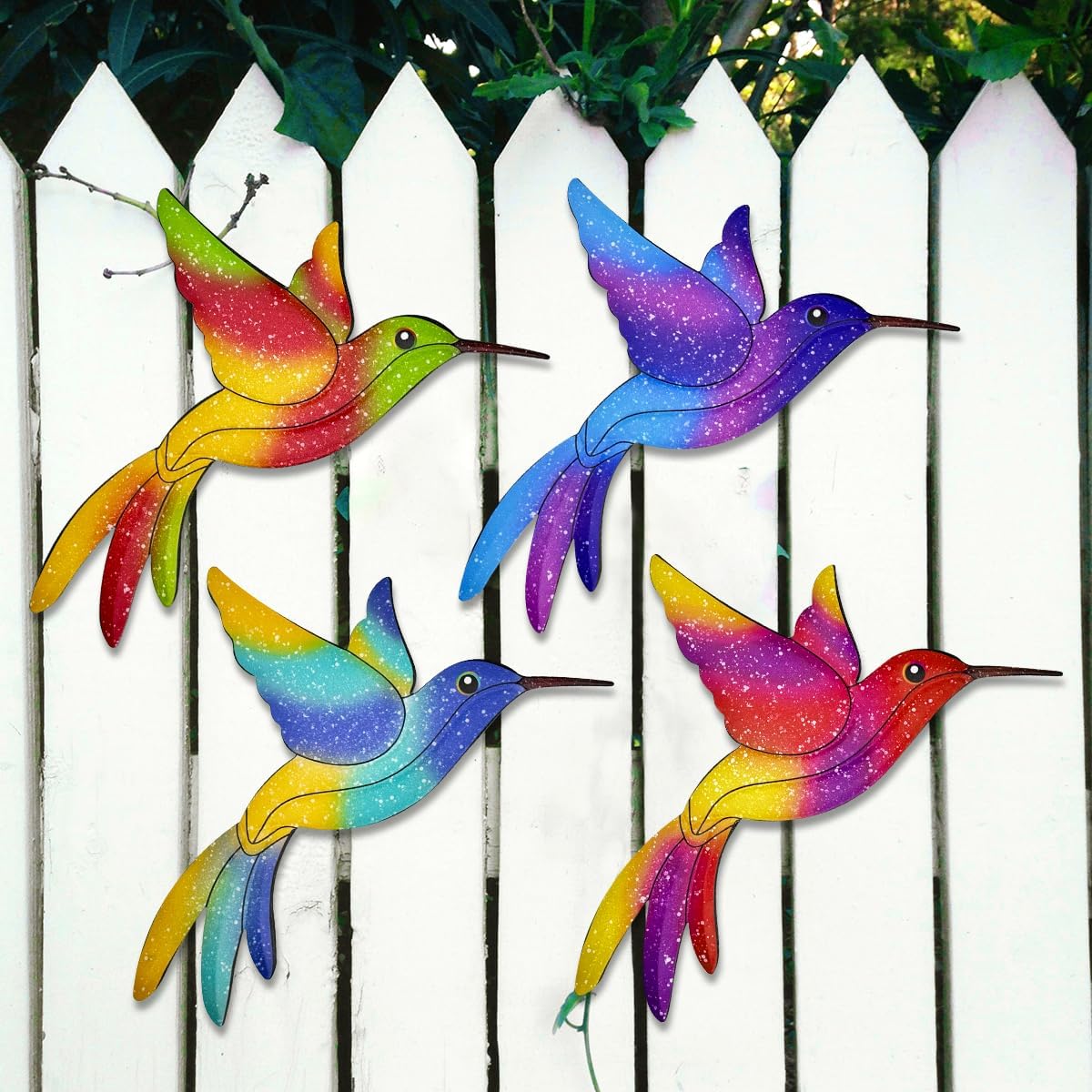 Metal Hummingbird Wall Decor,Outdoor Fence Birds Art Decoration,Hanging Decorations for Garden,Yard,Patio Balcony,Great Gifts for Family Friends(4 Pack)-VerdiqueGarden