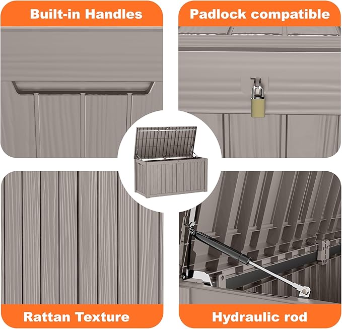 150 Gallon Resin Deck Box, Lockable Patio Outdoor Storage Box for Furniture, Garden Tools and Tools Storage, Waterproof Outside Storage Boxes - Grey-VerdiqueGarden