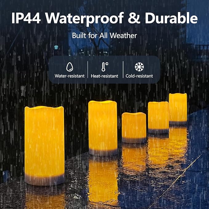 salipt Solar Powered Candles - 3.25" x 4"5" 6" Waterproof LED Flameless Pillar Candle Set,Dusk to Dawn, Rechargeable Solar Battery Included,Waterproof for Patio Decor,Set of 3-VerdiqueGarden