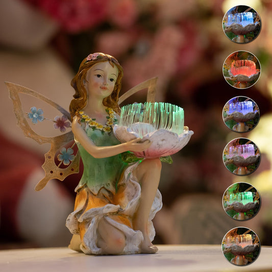 Fairy Decor Solar Outdoor Statues, Fairy Garden Accessories for Outside Garden Gifts,Resin Ornaments for Patio Yard Lawn,Size6.5 x 5.12 x 9.45 inches-VerdiqueGarden