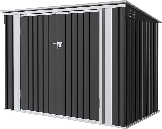 Greesum 5.8x3.3 FT Outdoor Storage Shed Metal Garbage Shed with Lid Chain Hydraulic Gas Rod for Lawn Tools, Bikes, Toys,Garbage Bin,Black-VerdiqueGarden