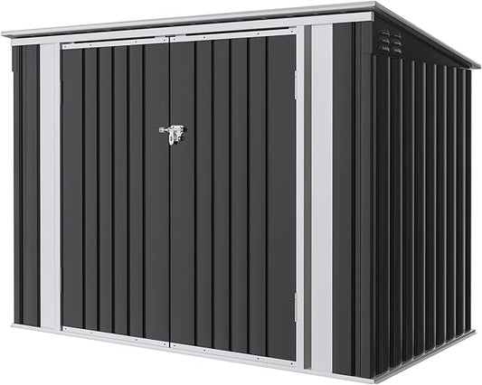 Greesum 5.8x3.3 FT Outdoor Storage Shed Metal Garbage Shed with Lid Chain Hydraulic Gas Rod for Lawn Tools, Bikes, Toys,Garbage Bin,Black-VerdiqueGarden