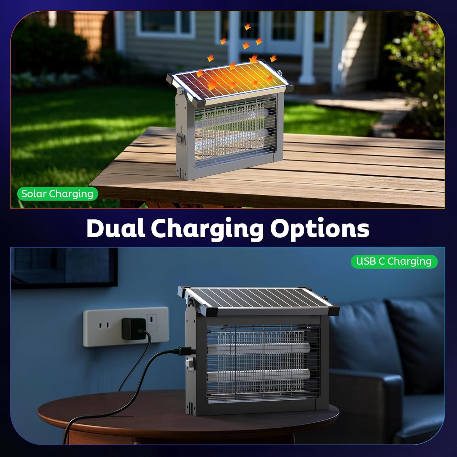 Solar Bug Zapper Outdoor, Mosquito Zapper Waterproof Electric Fly Zapper Rechargeable Mosquito Killer Lamp with 10W Solar Panel, 4500V Cordless Fly Trap for Backyard, Patio, Garden, RV, Camping-VerdiqueGarden