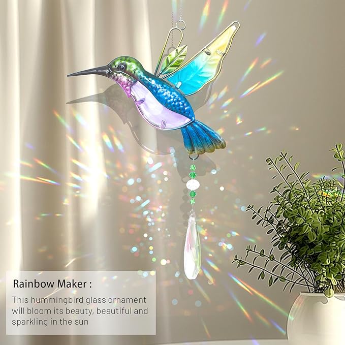 WEISIPU Crystal Suncatchers for Windows - Hummingbird Crystal Ball Prisms Hanging Crystals Ornament for Home Garden Office Wedding Christmas Decoration-Hummingbird-VerdiqueGarden
