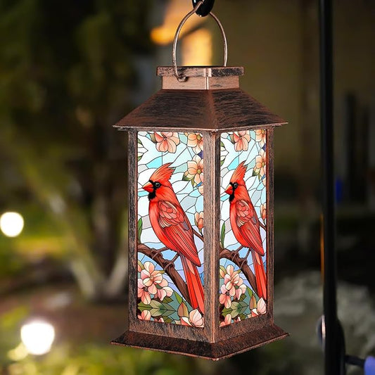 Solar Lantern Outdoor Waterproof Cardinal Garden Decor Birthday Gifts for Women Mom and Grandma Solar LED Plastic Decorative Hanging Light for Yard(Cardinal)-VerdiqueGarden