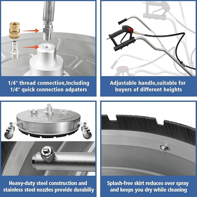 JANZ 30'' Pressure Washer Surface Cleaner with 4 Wheels,Dual Handle,Stainless Steel Housing, 2 Hose Adapters and 4 Replacement Nozzle Cores,Ideal for Driveways, Sidewalks,Patios,Decks Cleaning-VerdiqueGarden