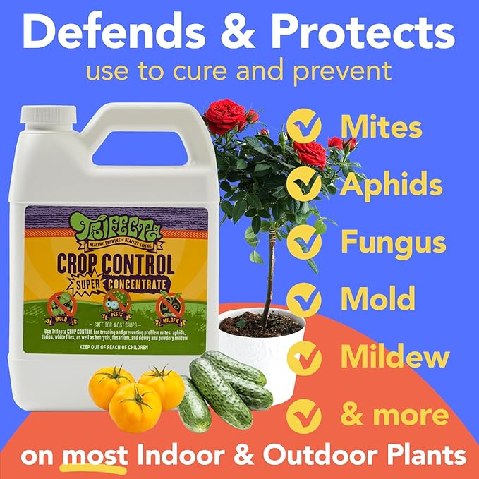 Trifecta Crop Control Super Concentrate All-in-One Natural Pesticide, Fungicide, Miticide, Insecticide, Help Defeat Spider Mites, Powdery Mildew, Botrytis, Mold, and More on Plants 16 OZ-VerdiqueGarden