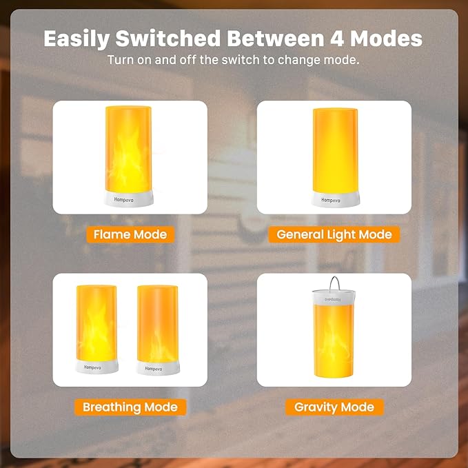 Hompavo 【Upgraded】 LED Flame Lights, 4-Mode Rechargeable Battery Operated Flameless Candles, Waterproof Pillar Flickering Lanterns for Living Room Bathroom Patio Wedding Party Halloween Home Decor-VerdiqueGarden