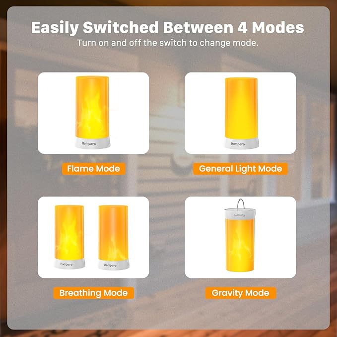 Hompavo 【Upgraded】 LED Flame Lights, 4-Mode Rechargeable Battery Operated Flameless Candles, Waterproof Pillar Flickering Lanterns for Living Room Bathroom Patio Wedding Party Halloween Home Decor-VerdiqueGarden