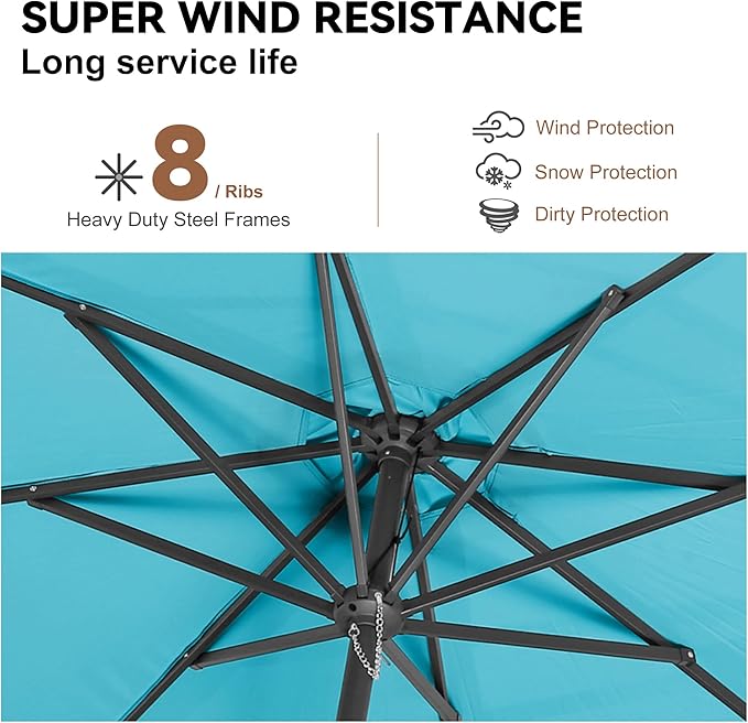 10ft Outdoor Patio Umbrella - Table Umbrella Waterprool UV Protection, Sombrillas de Patio with Push Button Tilt&Crank, Sun Umbrella for Pool, Porch, Garden, Deck, Backyard(Sky Blue)-VerdiqueGarden