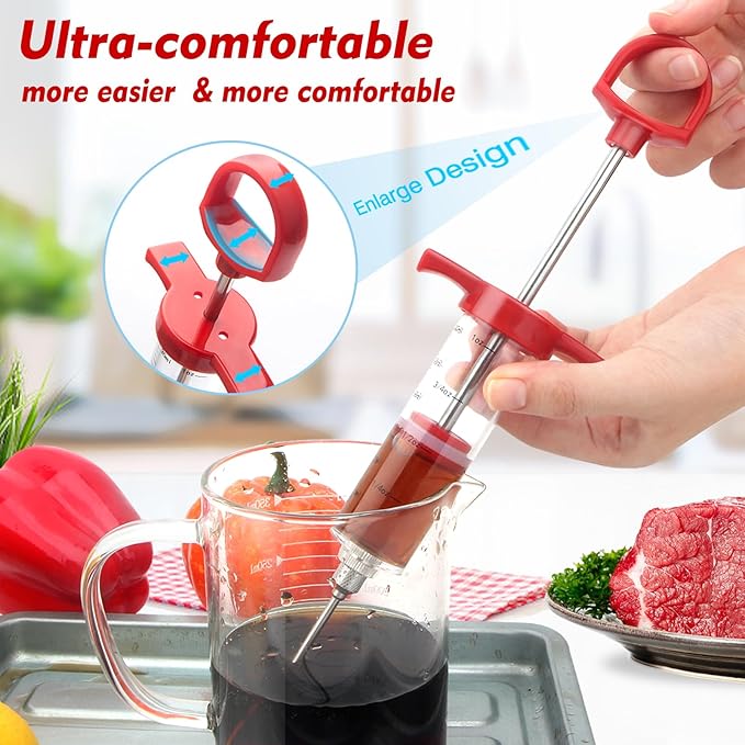 TGE-V 1-oz Plastic BBQ Marinade Injector Kit, Turkey Injector Syringe (3 Stainless Steel Meat Needles + 3 Replacement O Rings + 1 Cleaning Brush) for Smoked BBQ Grill-VerdiqueGarden