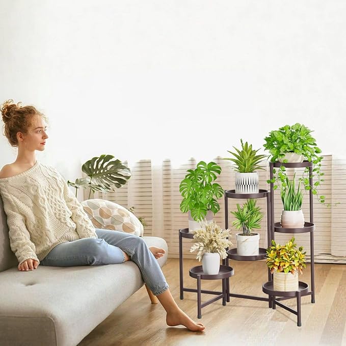 iDavosic.ly 7 Tier Large Plant Stand Indoor, 10 Inch Wide Tall Corner Metal Plant Stands Outdoor for Multiple Plants, Folding Tiered Flower Display Holder Rack Shelf, Violet Bronze-VerdiqueGarden