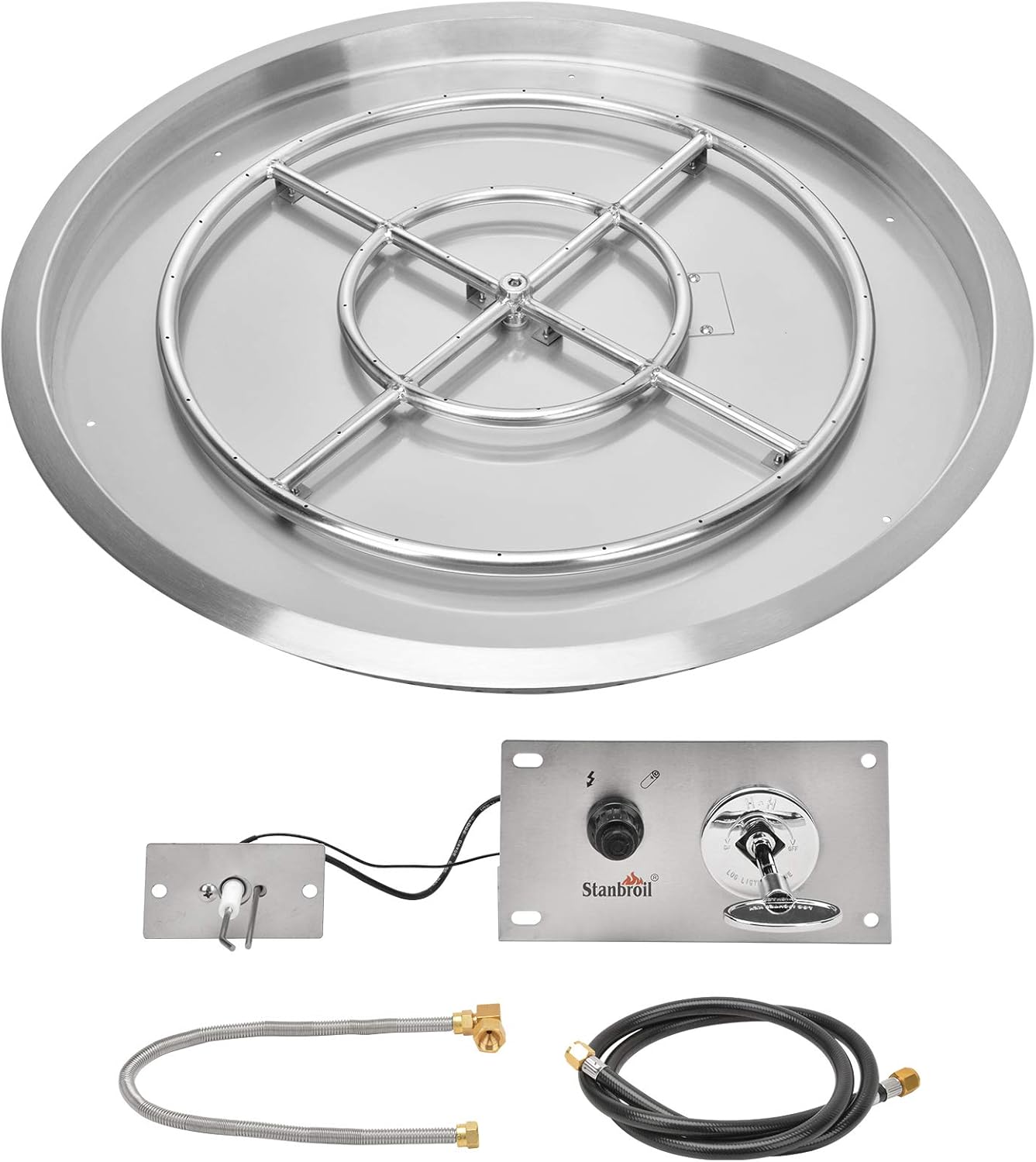 Stanbroil 31 Inch Drop-in Round Natural Gas Fire Pit Kit with Spark Ignition Kit, 304 Stainless Steel Gas Firepit Burner Insert for Outdoor Indoor- Natural Gas Version-VerdiqueGarden