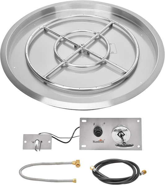 Stanbroil 31 Inch Drop-in Round Natural Gas Fire Pit Kit with Spark Ignition Kit, 304 Stainless Steel Gas Firepit Burner Insert for Outdoor Indoor- Natural Gas Version-VerdiqueGarden