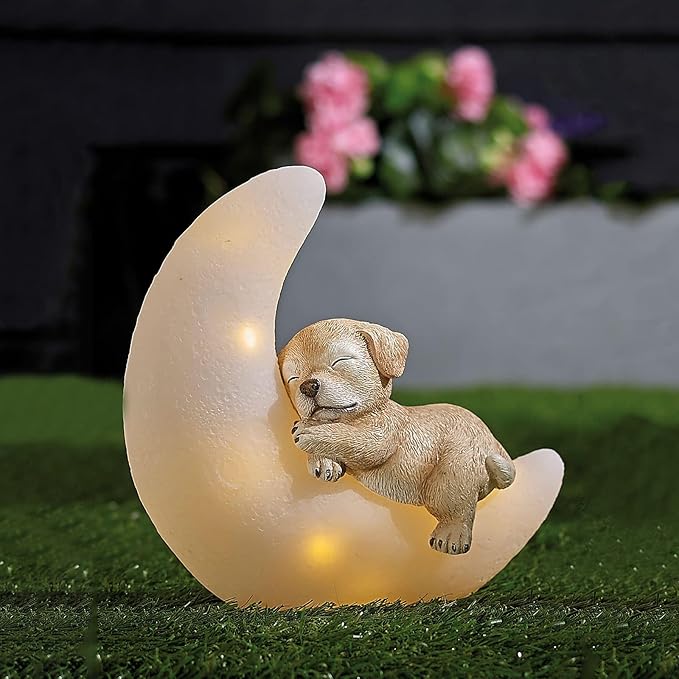 Garden Dog Statues Outdoor Decor, Solar Powered Resin Lawn Ornaments with 8 LEDs Warm White, Outdoor Decoration for Patio Yard Lawn Porch Housewarming Garden Gift-VerdiqueGarden