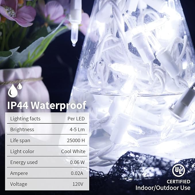 MULTI-SPARKING White LED Christmas Lights - 100 Count Cool White Christmas String Lights for Tree, Party, Wedding, Holiday, Indoor and Outdoor Decor, 33 Feet White Wire, UL Certified, Connectable-VerdiqueGarden