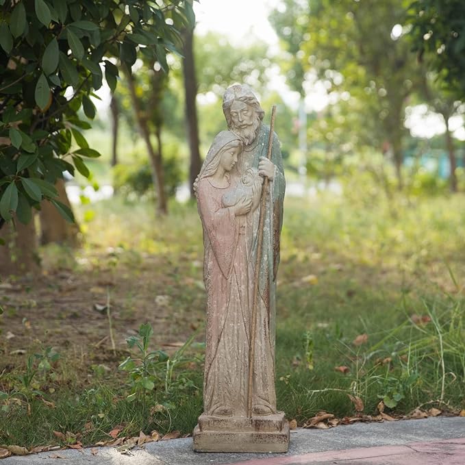 Holy Family Garden Statue Large Catholic Outdoor Sculpture H31.5” Big Sacred St Joseph Tall Virgin Mary Religious Saint Mother of God Outside Yard Lawn Patio Painted Resin-VerdiqueGarden
