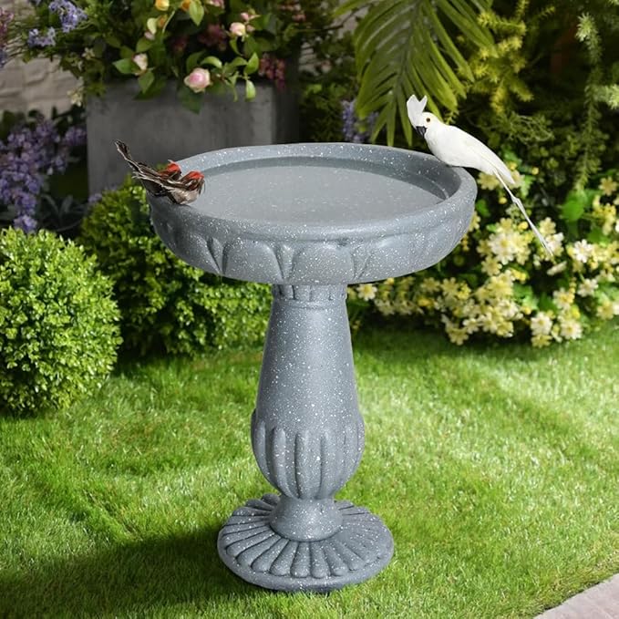 SKYFIRE 21.2”H Bird Baths for Outdoors- Fibre Reinforced Concrete Tall Bird Bath Stylish with Pedestal for Garden, Patio, Lawn, Backyard - 17”L X 17”W X 21.2”H Vintage Pedestal Outdoor Garden Birdbath-VerdiqueGarden