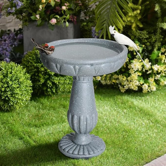 SKYFIRE 21.2”H Bird Baths for Outdoors- Fibre Reinforced Concrete Tall Bird Bath Stylish with Pedestal for Garden, Patio, Lawn, Backyard - 17”L X 17”W X 21.2”H Vintage Pedestal Outdoor Garden Birdbath-VerdiqueGarden