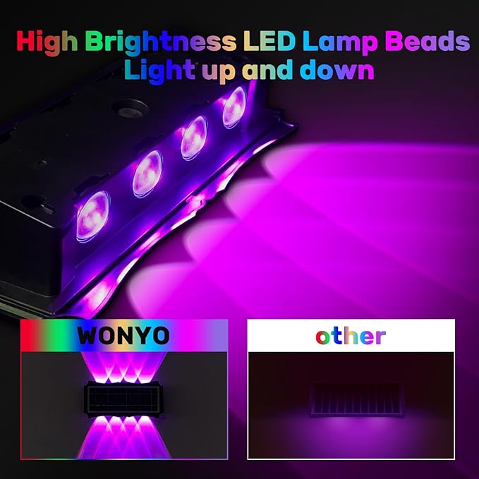 8LED Multi-Color Solar Wall Lights, Up and Down Lighting Solar Outdoor Light Waterproof IP65, Solar Fence Light for Yard Deck Garden Garage Walkway Porch Christmas Decorations (4 Pack)-VerdiqueGarden
