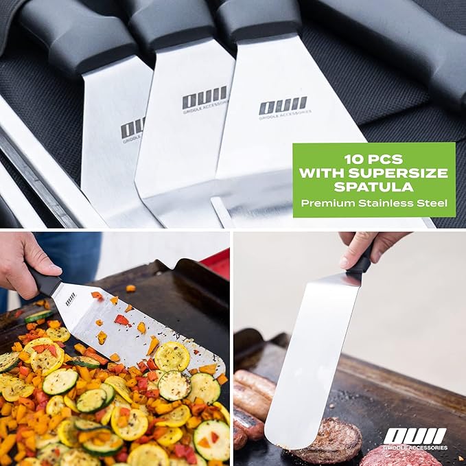 Griddle Accessories Kit for Blackstone and Camp Chef - 6 Pieces Griddle Spatula Set with 4x8 Inches Supersize Griddle Flipper, Turner, Metal Spatulas, Bottles & Hooks for Hibachi Grilling-VerdiqueGarden