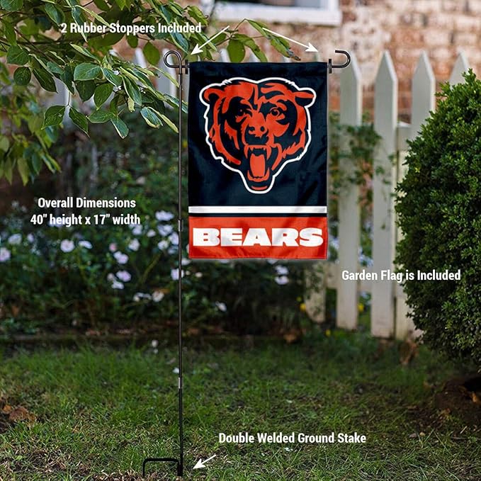 WinCraft Chicago Bears Bear Head Garden Flag with Stand Holder-VerdiqueGarden