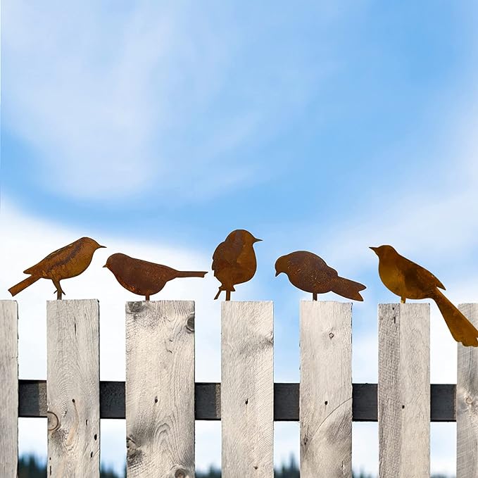 5PCS Metal Bird Silhouette with Rusty, Rusty Birds Decoration, Metal Birds Statues, Lifelike Patina Metal Birds Garden Ornaments Silhouette-VerdiqueGarden