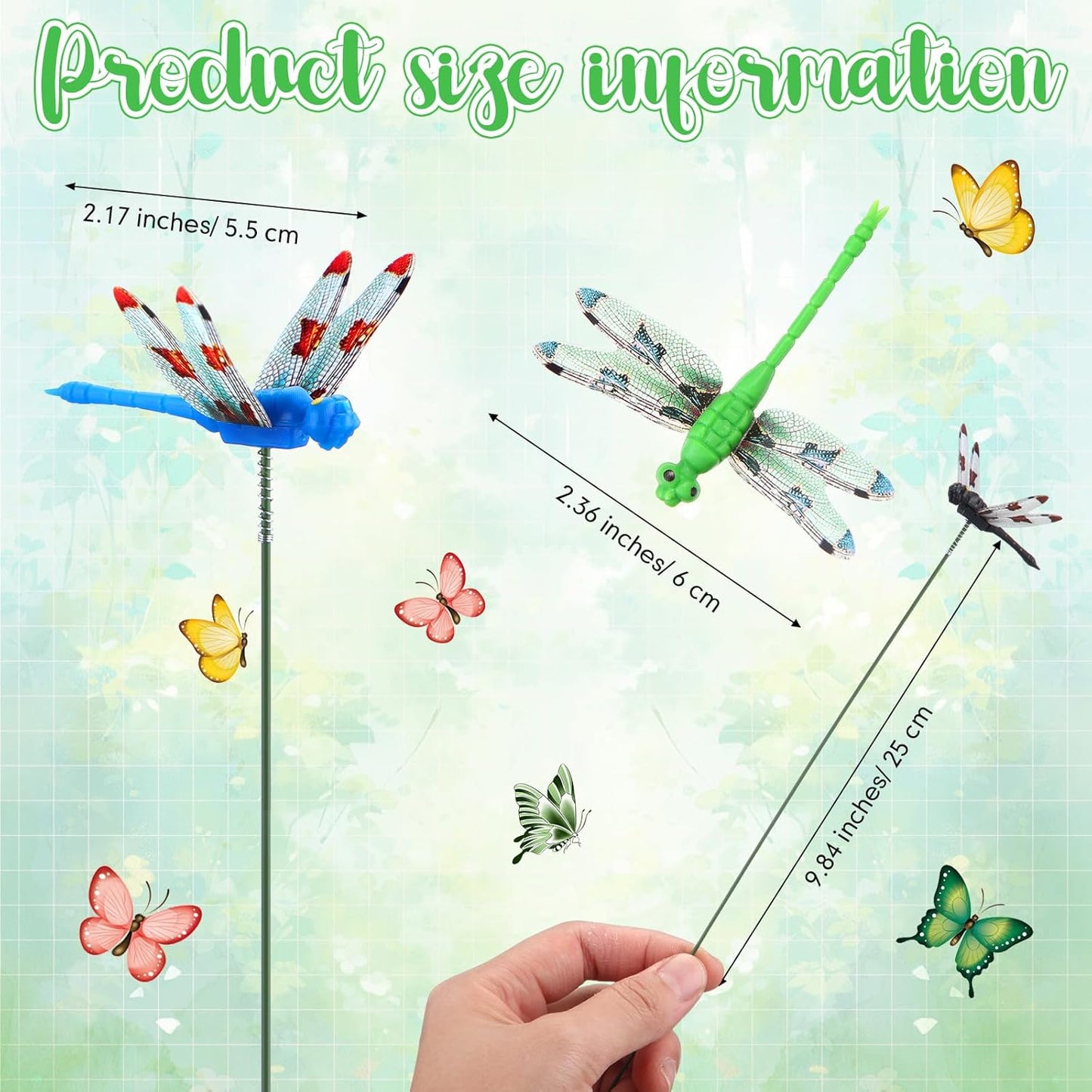 Leinuosen 100 Pcs 2.36" 3D Dragonfly Garden Stakes, Long Dragonfly Stakes Garden Decor Indoor Outdoor Yard Ornaments Flower Pot Patio Decoration(Red, Yellow, Blue, Green, Black)-VerdiqueGarden