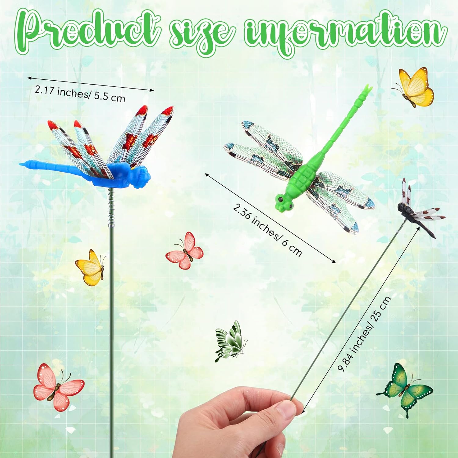 Leinuosen 100 Pcs 2.36" 3D Dragonfly Garden Stakes, Long Dragonfly Stakes Garden Decor Indoor Outdoor Yard Ornaments Flower Pot Patio Decoration(Red, Yellow, Blue, Green, Black)-VerdiqueGarden
