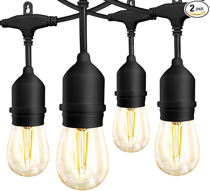 Banord Outdoor String Lights Commercial Grade 96ft Waterproof with 30 S14 Shatterproof Dimmable LED Bulbs, Heavy Duty Hanging Lights for Patio Garden Backyard Decoration, 2W 2x48ft Strands-VerdiqueGarden