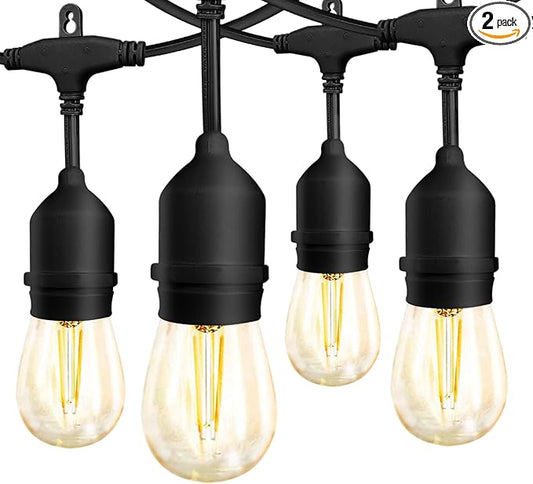 Banord Outdoor String Lights Commercial Grade 96ft Waterproof with 30 S14 Shatterproof Dimmable LED Bulbs, Heavy Duty Hanging Lights for Patio Garden Backyard Decoration, 2W 2x48ft Strands-VerdiqueGarden