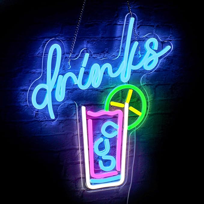 WLHOPE Drinks Neon Signs Cool Drink Cup LED Neon Lights for Wall Decor, USB Cocktail Art Wall Lights for Home Bar Club Hotel Restaurant Cafes Shops Wedding Birthday Party-VerdiqueGarden