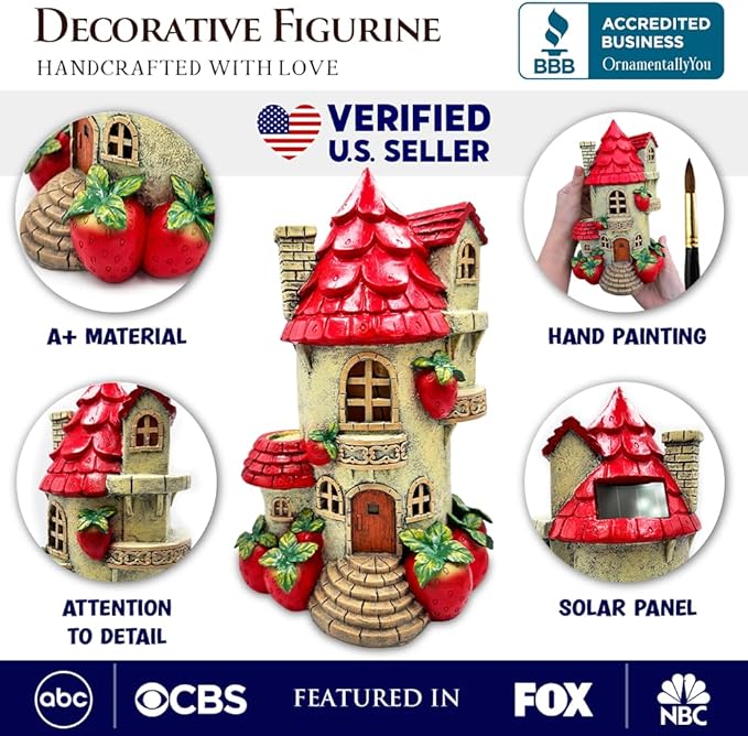 Spring & Summer-Themed Garden Statues – Adorable Outdoor Decor for Lawn, Patio & Porch (Solar Powered Strawberry Fairy Home Garden Statue, 10" Unique Spring Decoration)-VerdiqueGarden