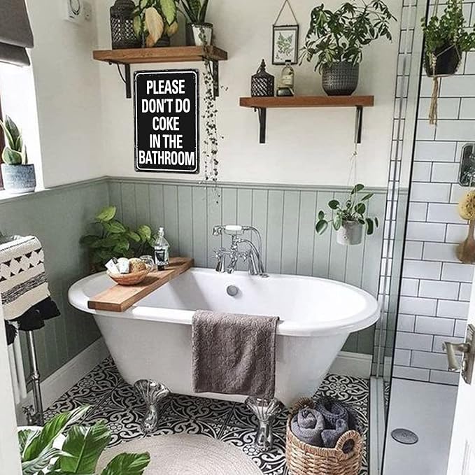 Please Don'T Do Coke In The Bathroom Sign Funny Room Decor For Men Cool Tapestry For College Dorm Metal Tin Signs Man Cave Decor Toilet Sign Black 12 X 8 Inch-VerdiqueGarden