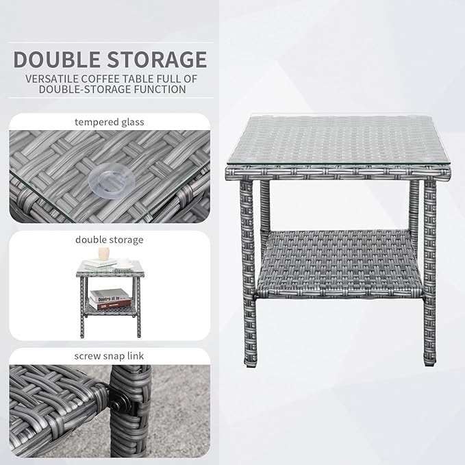 Outdoor Rocking Chair 3 Pieces High-Backed Rocking Chair Patio Rocking Chairs Outdoor Table and Chairs Anti-Slip Cushions Dark Grey-VerdiqueGarden