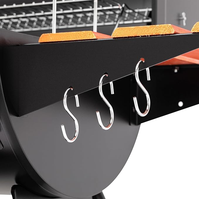 Royal Gourmet CC1830V 30 Barrel Charcoal Grill with Wood-Painted Side Front Table, 627 Square Inches Cooking Space, for Outdoor Backyard, Patio and Parties, Black-VerdiqueGarden