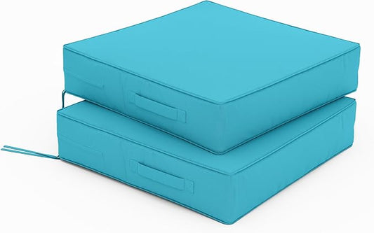 Patio Chair Cushions 19 X 19 X 4 Inch Waterproof Outdoor Seat Cushions for Patio Furniture, Outdoor Sofa Couch Pads with Ties & Handle, Set of 2, Lake Blue-VerdiqueGarden