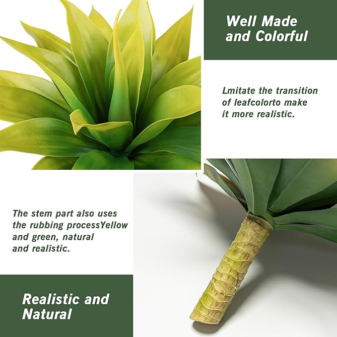 Artificial Agave Plants,Large UV Resistant Fake Agave Planters for Indoor and Outdoor Decorating Tropical Plant Succulents Greenery Indoor Decor (2Pack,22" Yellow)-VerdiqueGarden