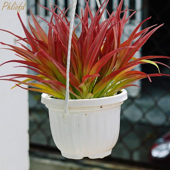 6Pcs Artificial Grass Fake Plants 17.3in Outdoor Plants UV Resistant Greenery Stems Fake Grass for Home Window Garden Office Patio Pathway Front Porch Christmas Décor Light Green & Red-VerdiqueGarden