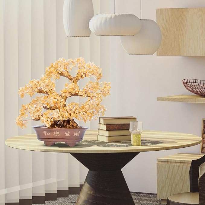 Natural Large Citrine Tree,14"Feng Shui Money Tree(1251 Gemstone Count)Citrine Crystal Tree for Abundance Prosperity Success Fortune Decoration Tree Bonsai for Home & Office Good Luck Wealth-VerdiqueGarden