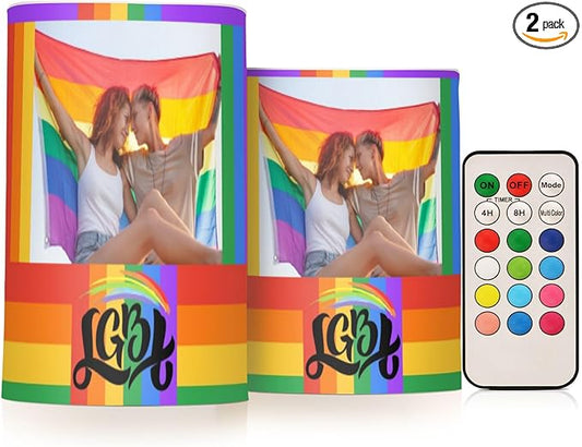 Vdsrup Flameless Candles Set of 2 LGBT Custom LED Candles with Timer Battery Operated Personalized Candle Lights Flickering with Remote for Home Bedroom Decor-VerdiqueGarden