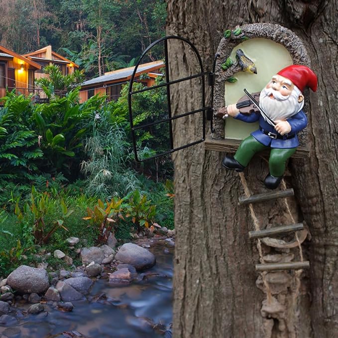 Funny Garden Gnome Statues, Creative Resin Dwarf Sculptures, Outdoor Yard Decor, Gnomes Tree Faces for Lawn, Patio, Porch, Miniature Fairy Garden Accessories, Novelty Gift for Indoor/Outdoor Use-VerdiqueGarden