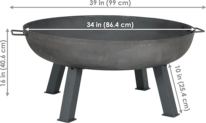Sunnydaze 34-Inch Cast Iron Heavy-Duty Fire Pit for Outside - Wood-Burning Outdoor Fire Pit Bowl with Handles - Steel Finish-VerdiqueGarden