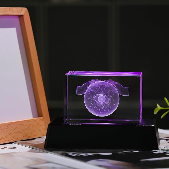Qianwei 3D Crystal Evil Eye Decor - Evil Eye Light Halloween Witch Figurines Occult Medieval Goth Satanic Home Desk Decor Witchy Gifts Horror Lilith Statue-VerdiqueGarden